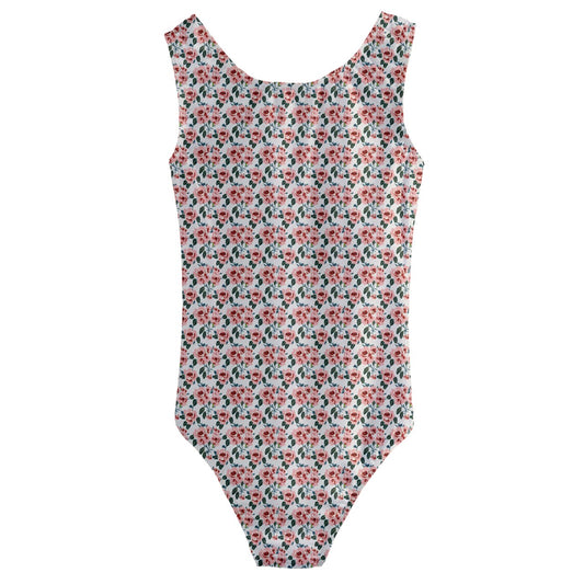 Vampire Art Retro Floral Girls' Cut-Out Back One Piece Swimsuit