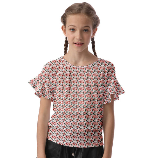 Vampire Art Girls' Classic Roses Kids' Cut Out Flutter Sleeves T-Shirt