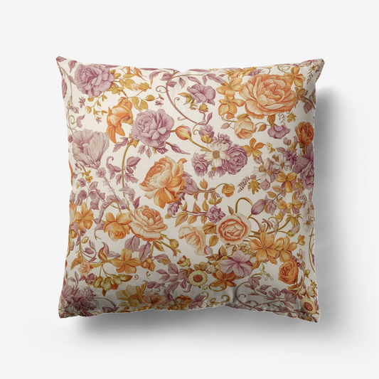 Vampire Art Retro Premium Hypoallergenic Throw Pillow - 3 sizes / optional insert - Orange and Lilac Florals