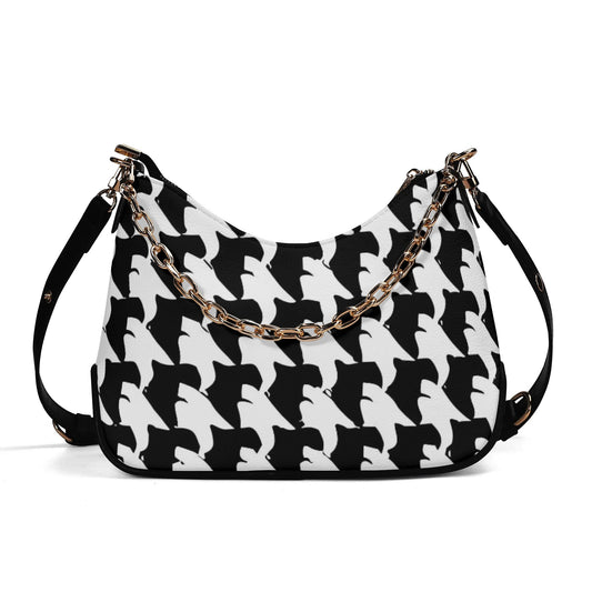 Vampire Art Grunge PU Cross-body Bag With Chain Decoration - Black and White Houndstooth