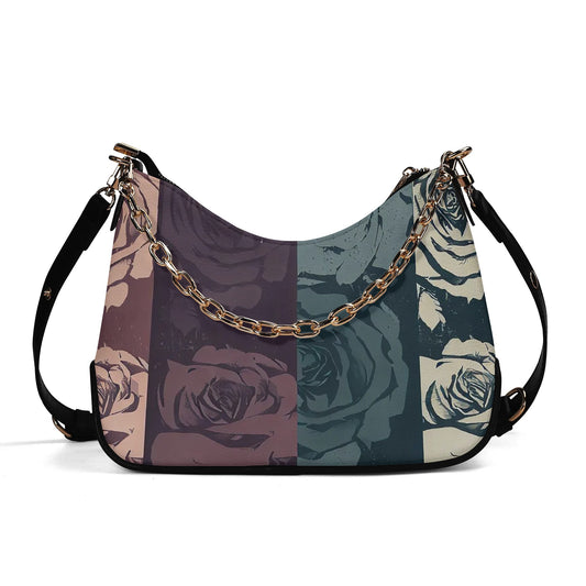 Vampire Art Grunge Distressed PU Cross-body Bag With Chain Decoration - Roses