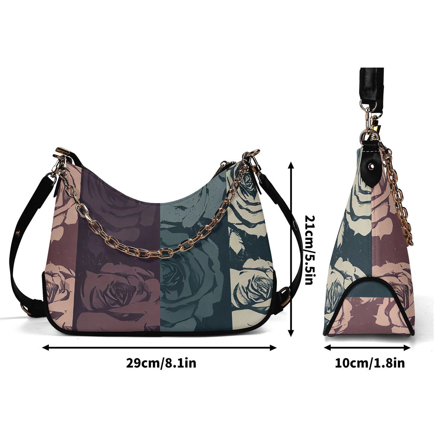 Vampire Art Grunge Distressed PU Cross-body Bag With Chain Decoration - Roses
