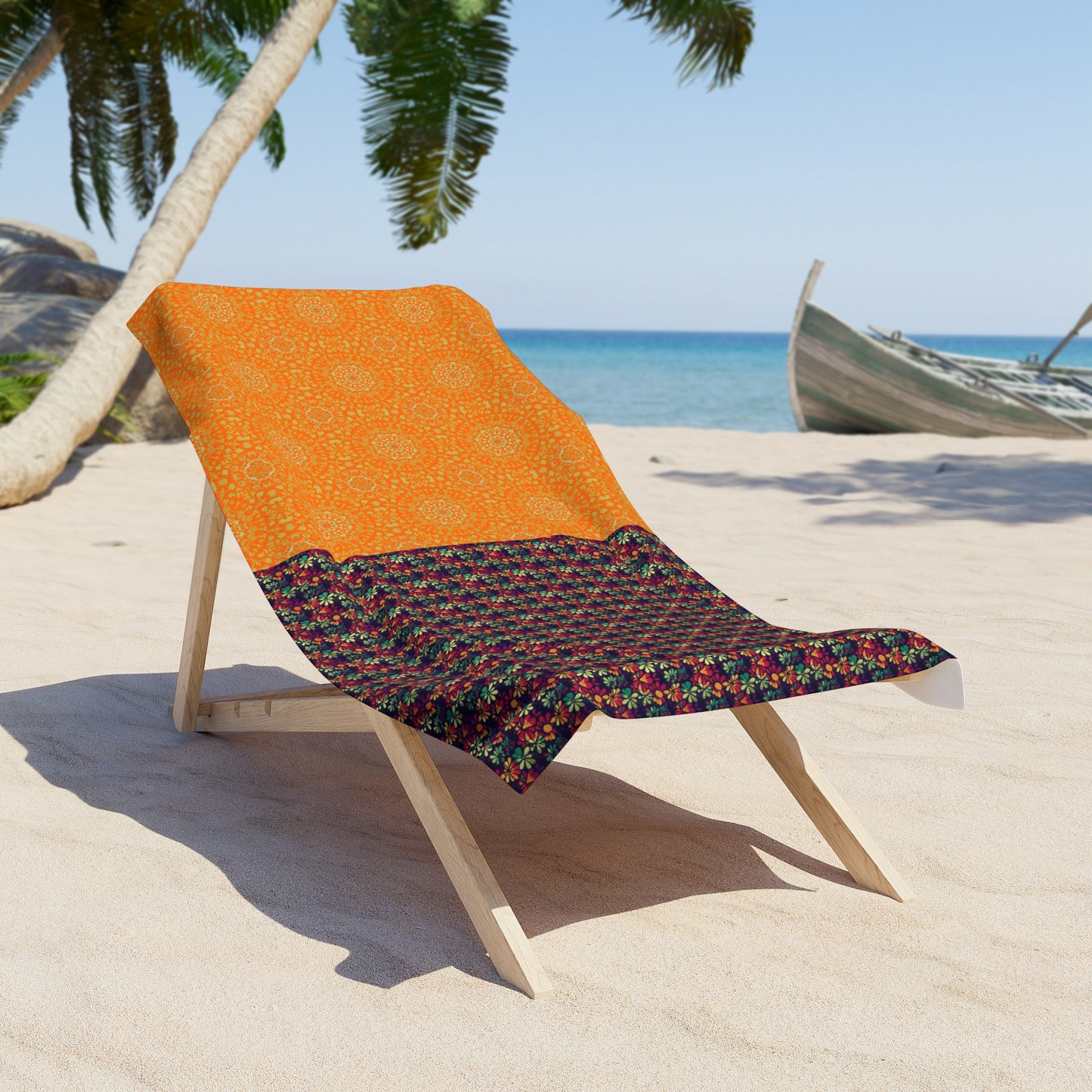 Vampire Art Double Bonus Psychedelic Orange and Siamese Grunge Flowers Beach Towel