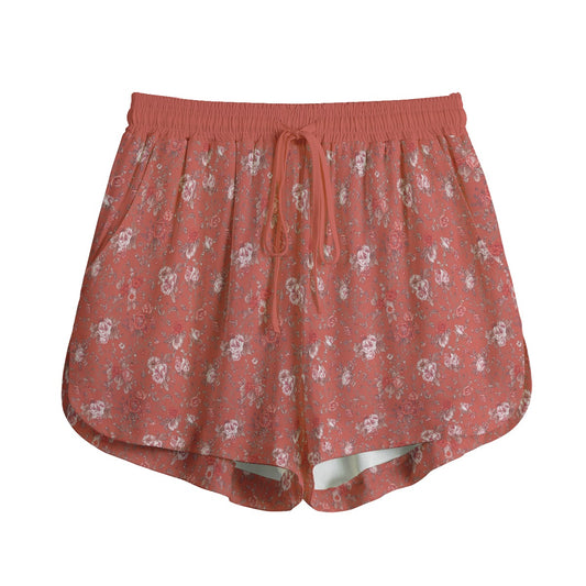 Vampire Art Retro Floral Women's Shorts With Drawstring | Rayon - Red