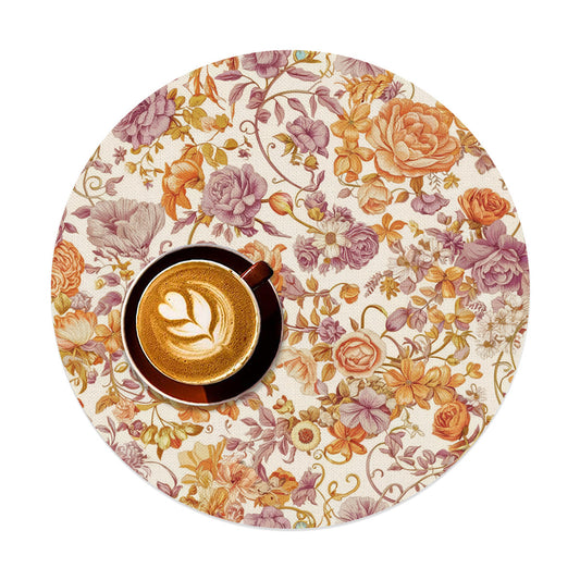 Vampire Art Retro Linen Round Placemats - Delicate Florals in Orange and Lilac