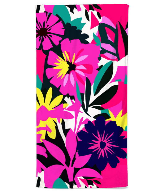 Vampire Art Retro Bold Sixties Florals Soft and Lightweight Beach Towel - Pinks - 70 x 140 cm - Made in the UK
