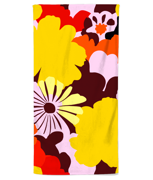 Vampire Art Retro Bold Sixties Florals Soft and Lightweight Beach Towel - Groovy Lilac - 70 x 140 cm - Made in the UK