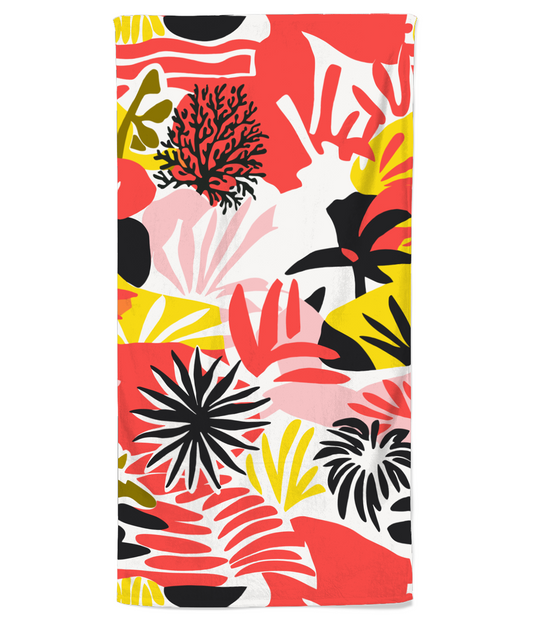 Vampire Art Retro Bold Sixties Florals Soft and Lightweight Beach Towel - Coral Pink - 70 x 140 cm - Made in the UK