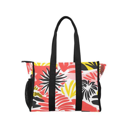 Vampire Art Retro Large Multi-pocket Beach Bag - Bold Sixties Florals with Coral Pink