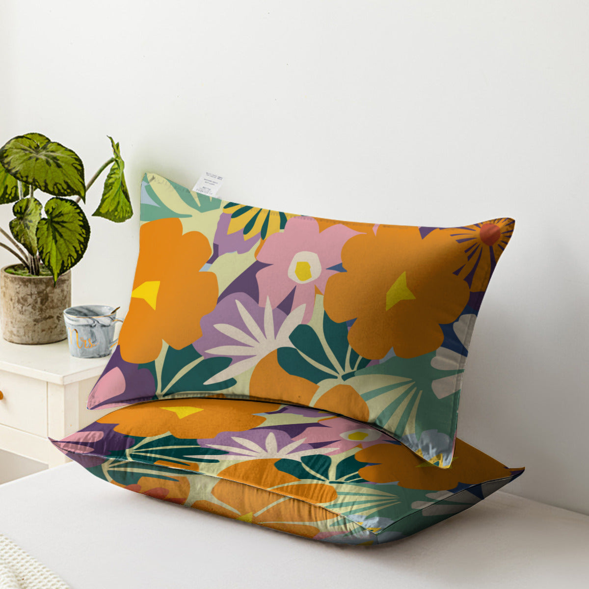 Vampire Art Cotton Cushion Cover Pillowcase 16 x 24in (40 x 60cm) - Bold Sixties Florals in Orange