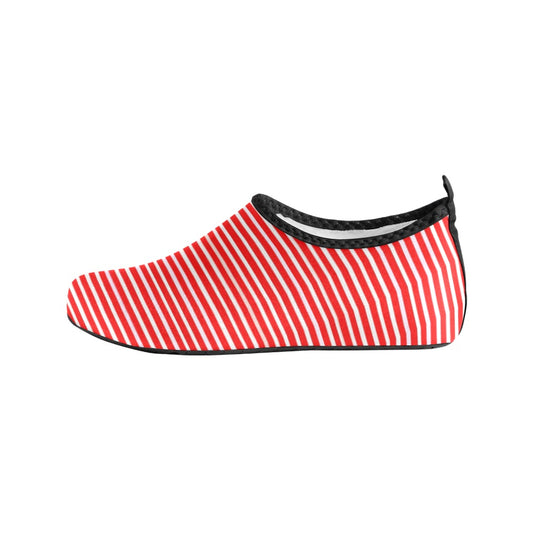 Vampire Art Retro Kid's Barefoot Aqua Shoes - Red and White Stripy