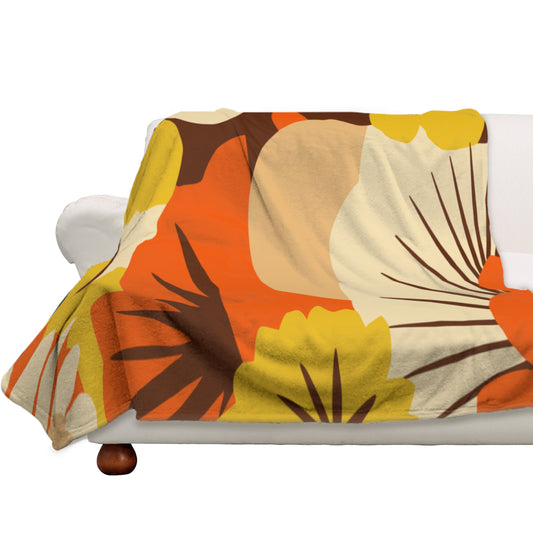 Vampire Art Retro Flannel Blanket in 4 sizes - Bold Sixties Florals with Orange