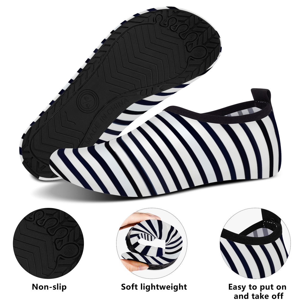 Vampire Art Unisex Water Sports Aqua Shoes - Retro Breton Black and White Stripes