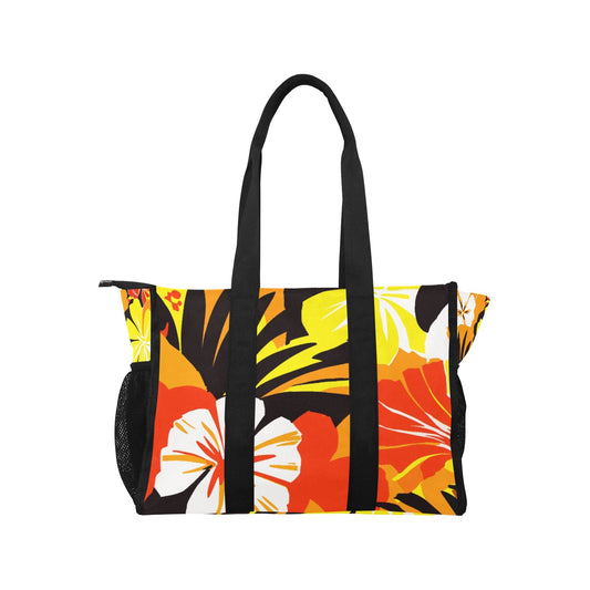 Vampire Art Retro Large Multi-pocket Beach Bag - Bold Sixties Florals in Yellows and Reds