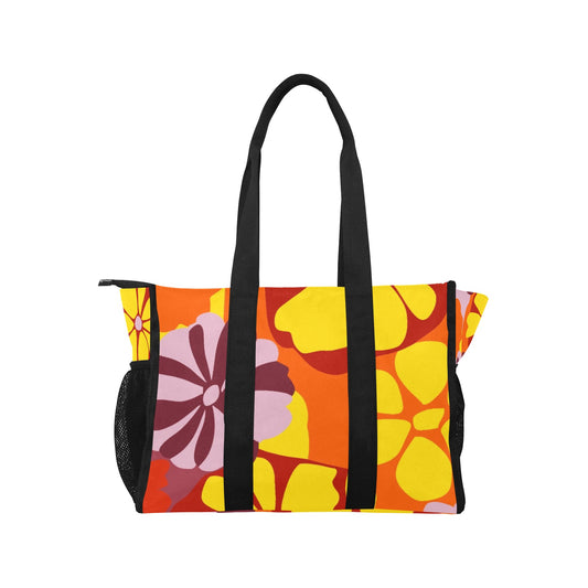 Vampire Art Retro Large Multi-pocket Beach Bag - Bold Sixties Florals with Lilac