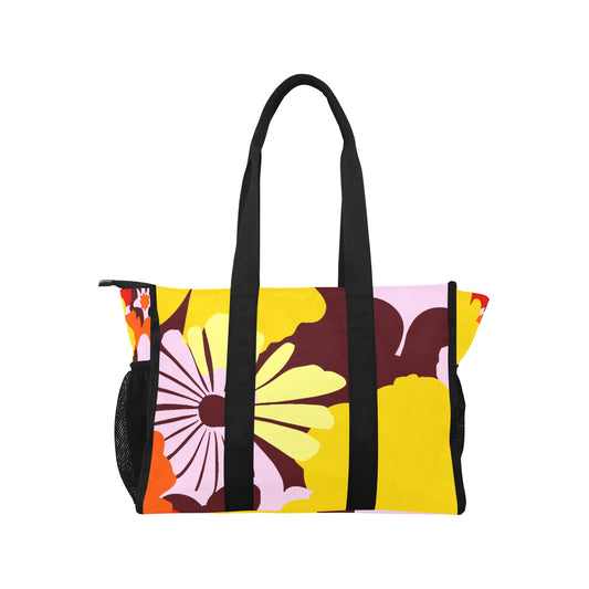 Vampire Art Retro Large Multi-pocket Beach Bag - Bold Sixties Florals in Yellow and Lilac