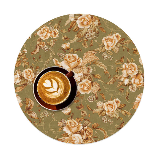 Vampire Art Retro Linen Round Placemats - Vintage Brown Floral