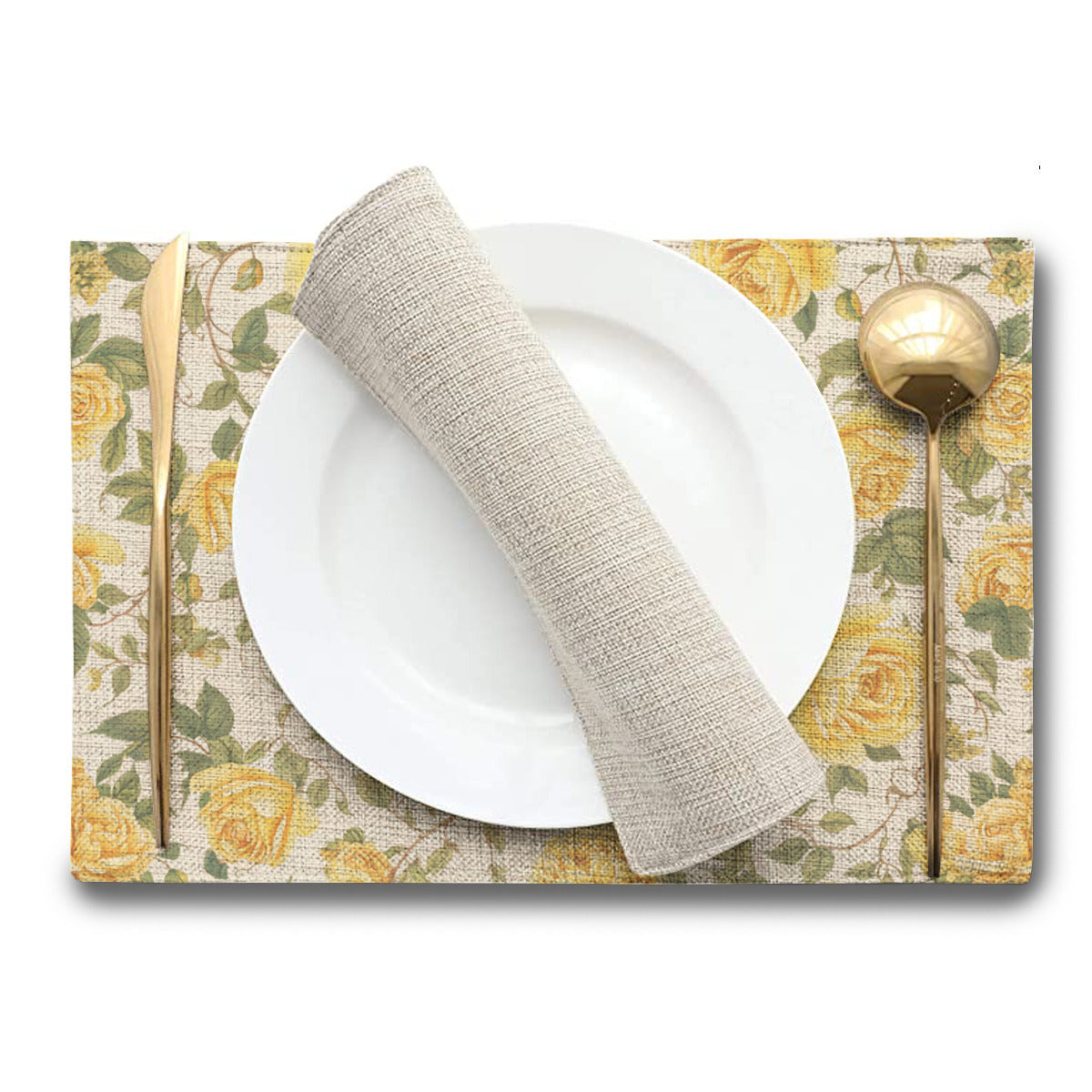 Vampire Art Retro Linen Placemats - Yellow Roses Floral