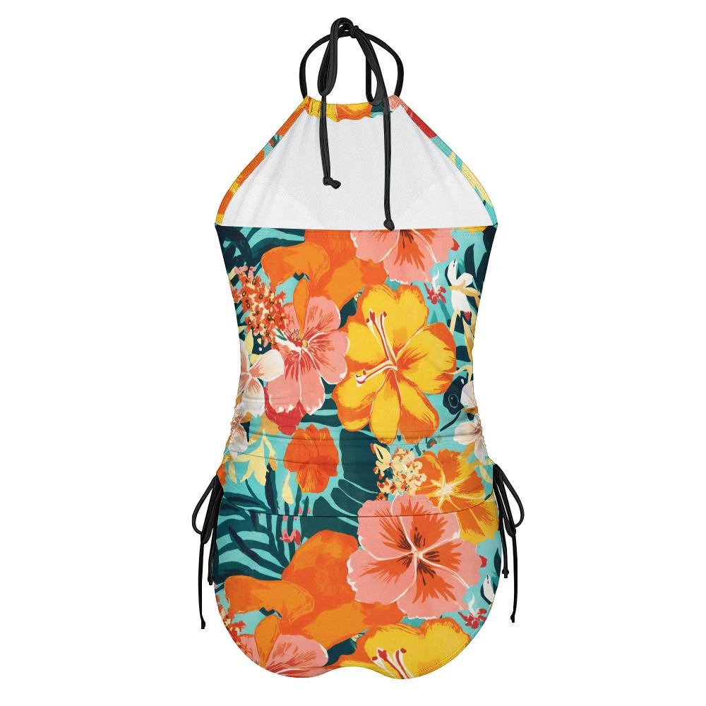 Floral Halterneck Tankini – Retro Hawaiian Two-Piece Swimsuit