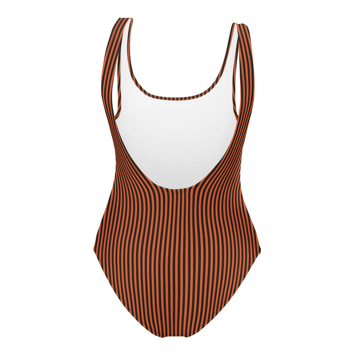 Retro Striped One-Piece Swimsuit, Rust Orange & Black, High Leg