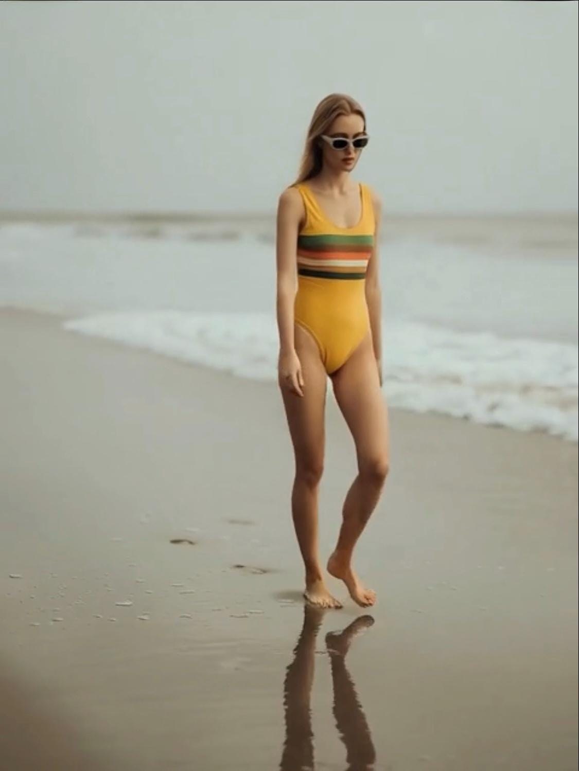 Retro 70s Striped One-Piece Swimsuit | Mustard Yellow Vintage Surf Swimwear | High Leg XS–4XL