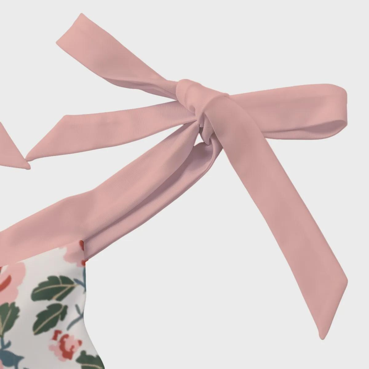 Retro Romantic Floral Tie Shoulder One-Piece Swimsuit, Built-In Chest Pads, S-5XL, Classic Roses