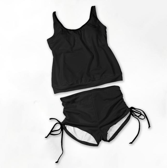 Black Drawstring Tankini Set with Boyshorts