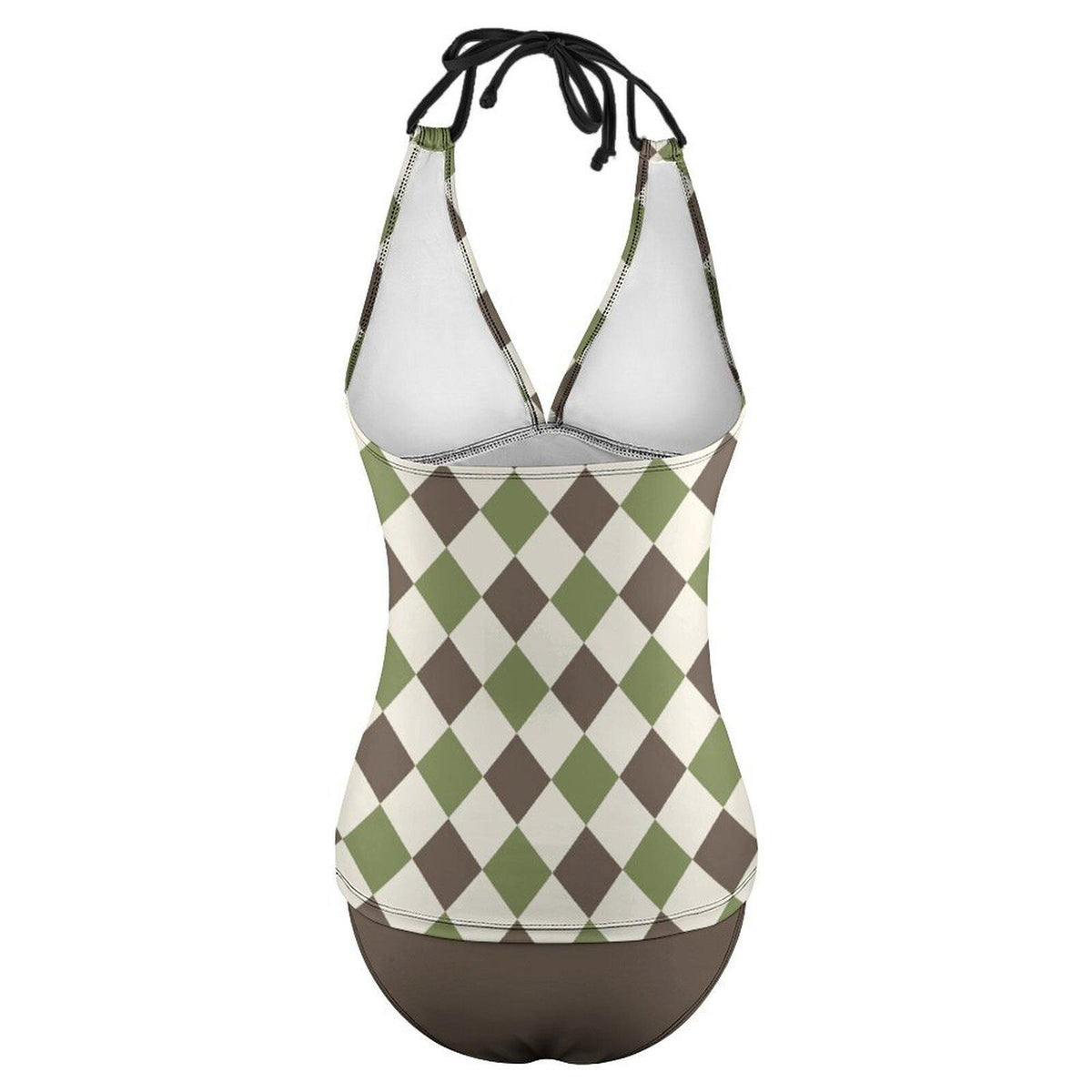 Retro Chic Classic Active Split Surf Tankini Swimsuit - Earthy Harlequin