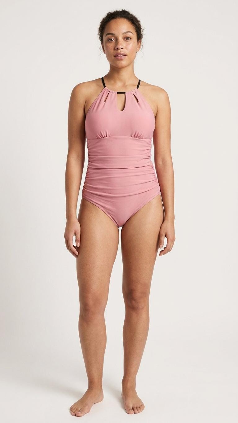 Halter Keyhole Cut-Out One-Piece Swimsuit, Lace-Up Back & Tummy Control, Retro Purple and Other Colours