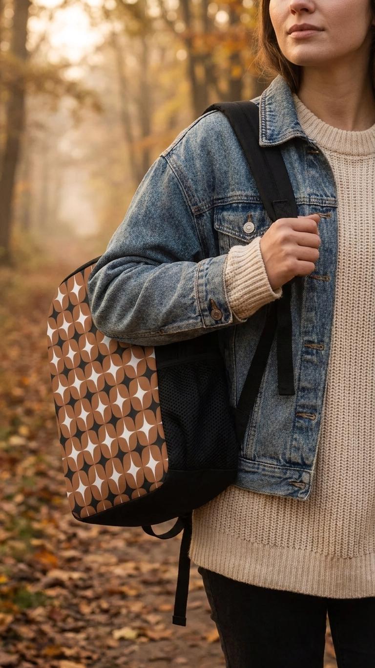 Vampire Art Mid Century-Inspired Student Backpack available in 3 sizes - Terracotta Brown