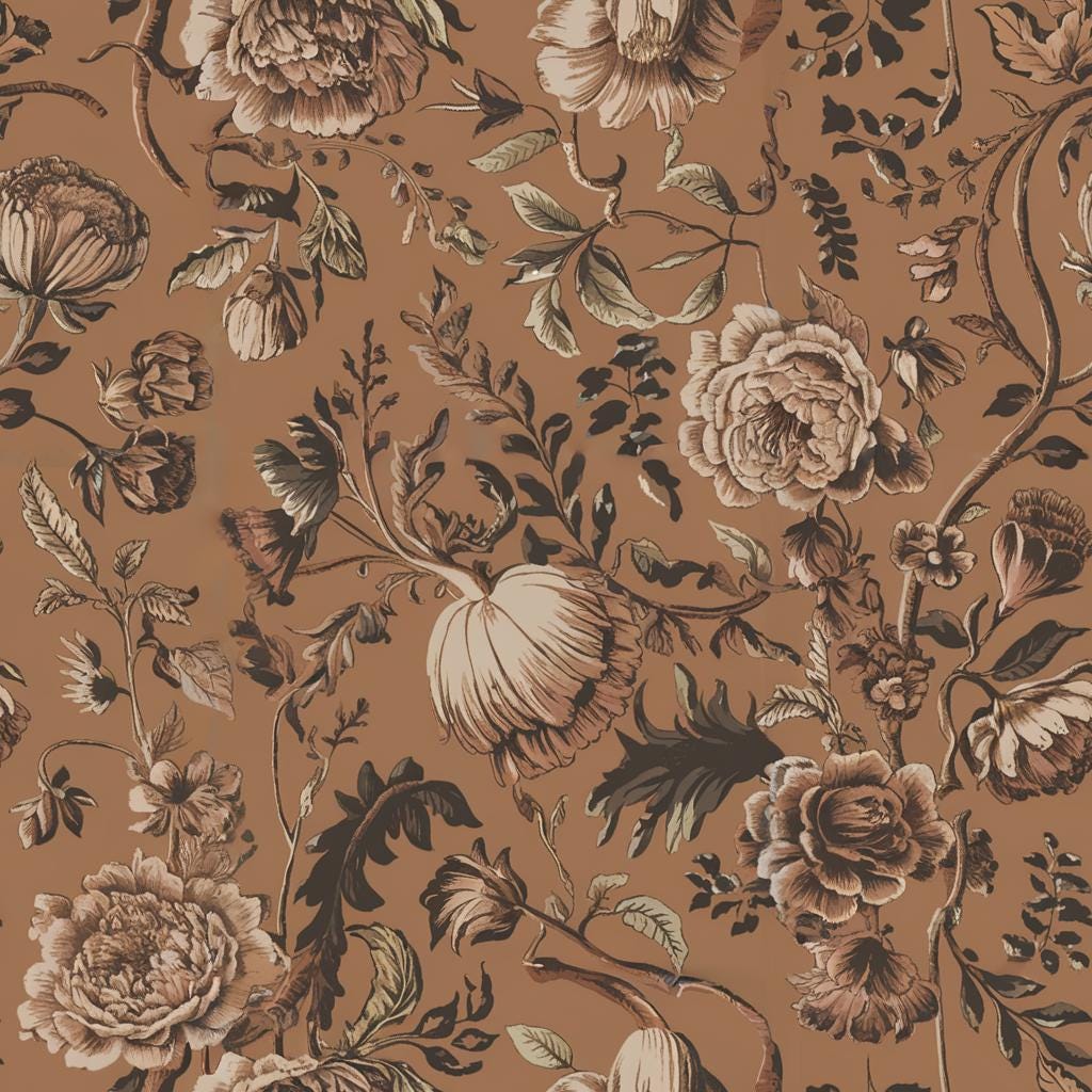 Brown Botanical High Neck Swimsuit, Pre-Raphaelite Autumn Floral One Piece Swimwear