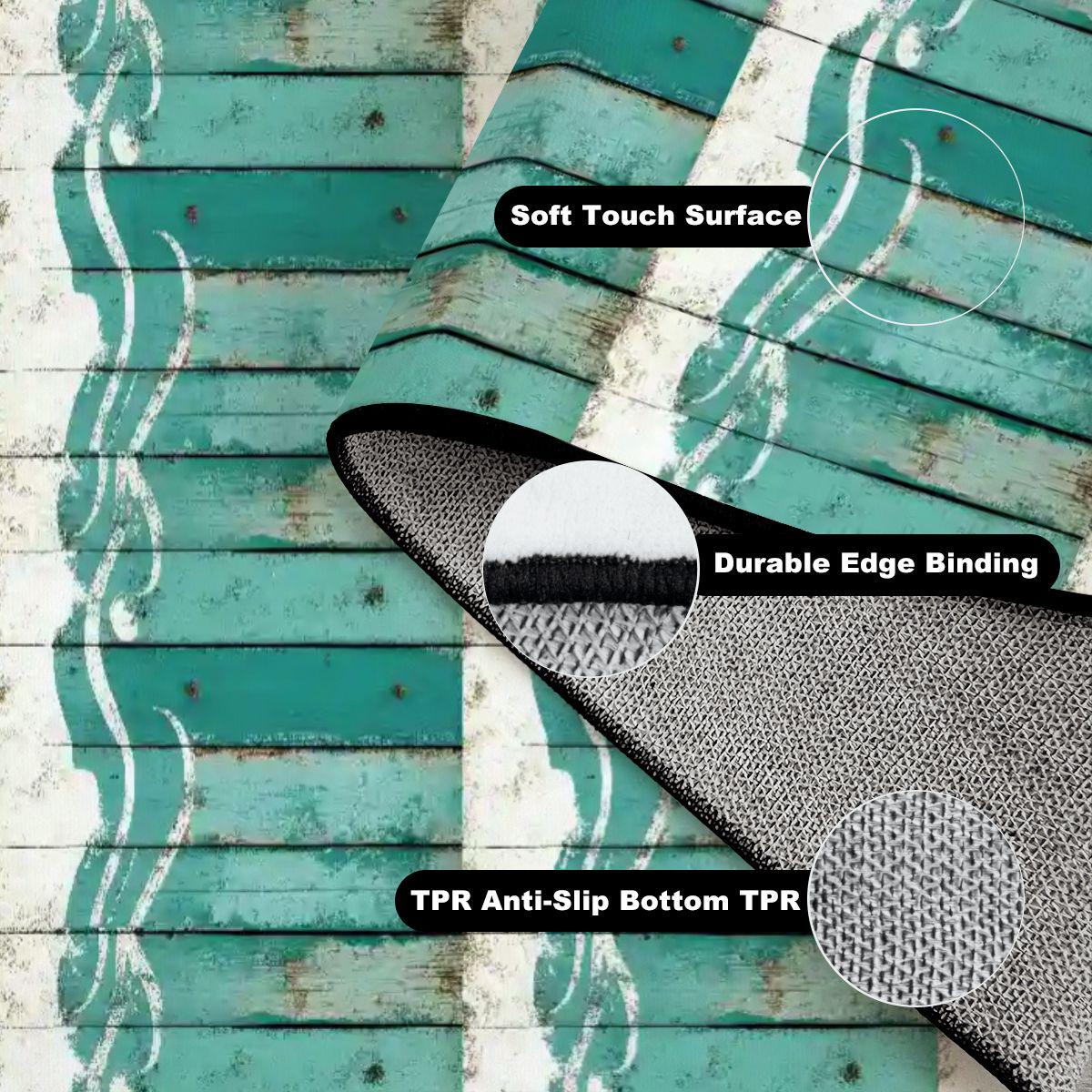 Teal Coastal Beach Hut Swimming Pool Rug | Beachy Nautical Floor Mat (36 x 60 in)