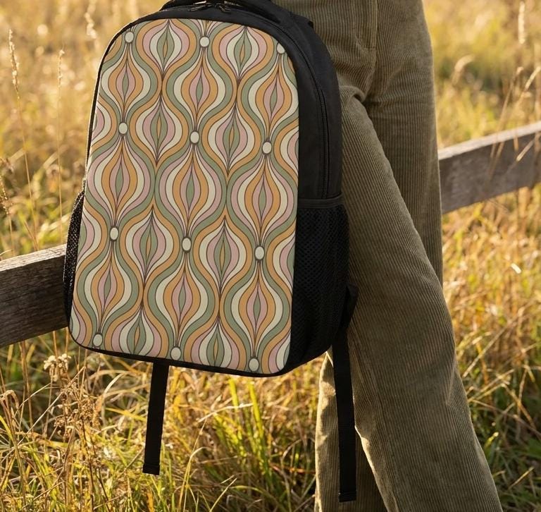 Vampire Art Mid Century-Inspired Student Backpack available in 3 sizes - Delicate Retro Geometric Pattern