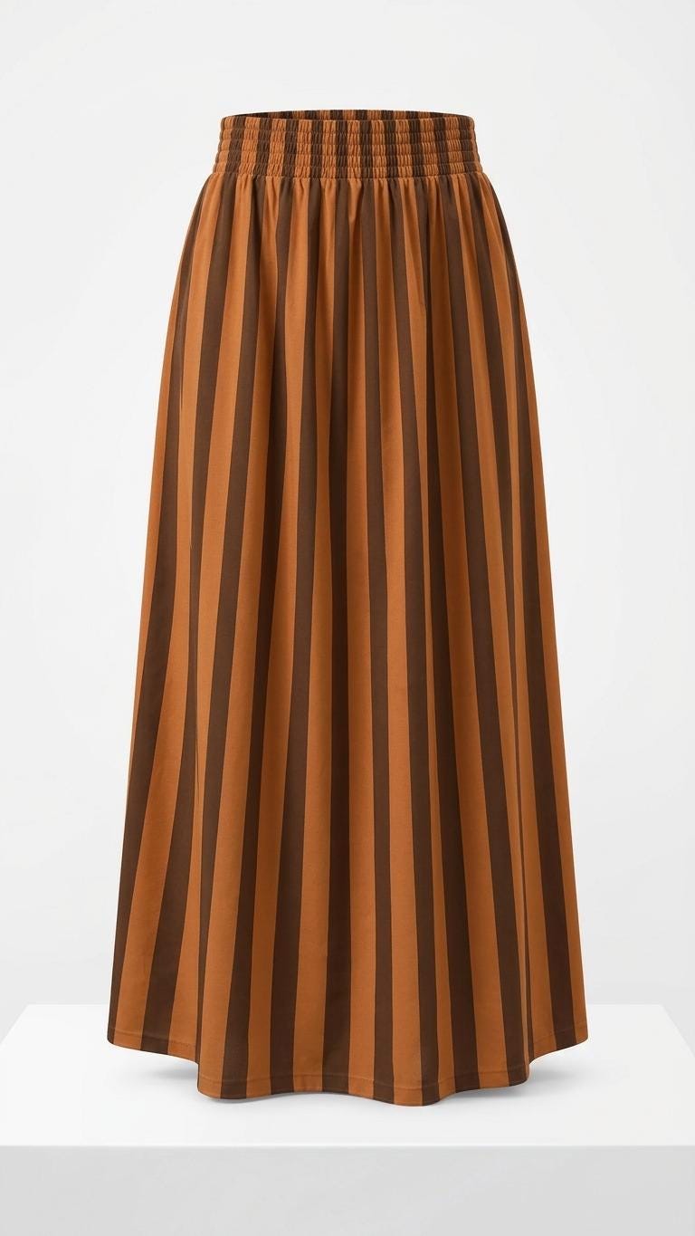 Retro Orange & Brown Striped High Waist Maxi Skirt, Vintage Inspired Boho Long Skirt