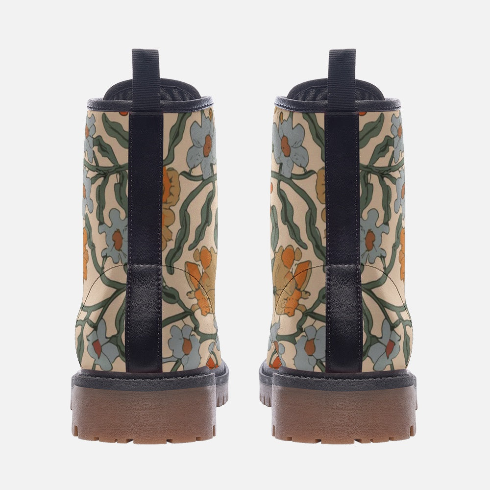 Vampire Art Retro Art Nouveau Floral Casual Faux Leather Lightweight Boots - Orange Floral