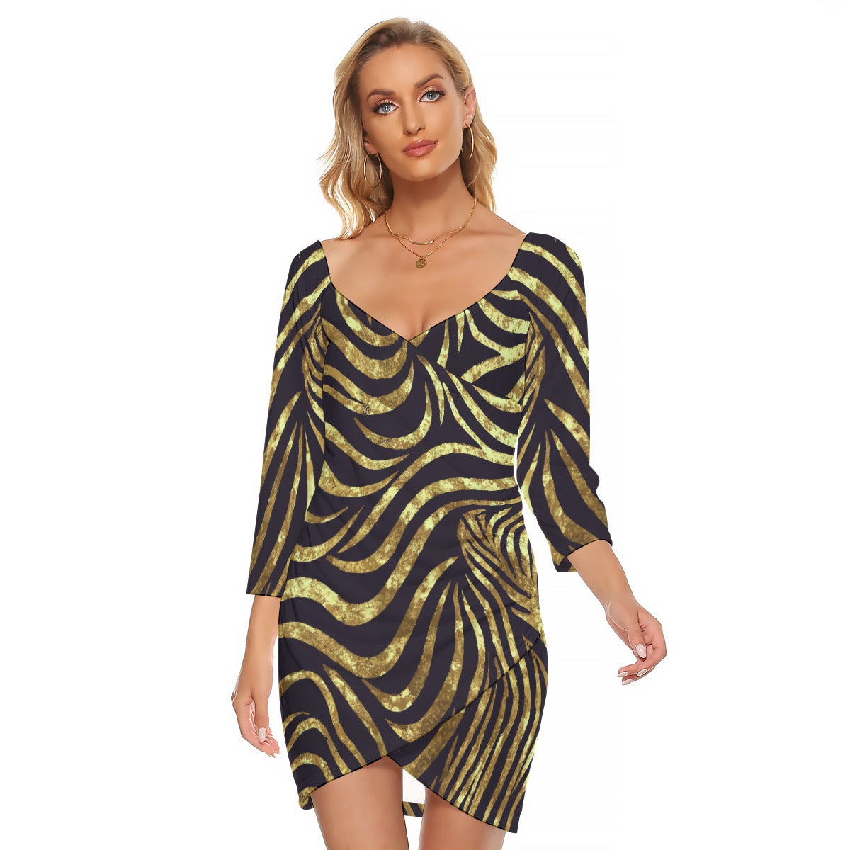 gold and black zebra print dress Zebra-Print One-Shoulder Mini Dress in Orange/Black for Women
