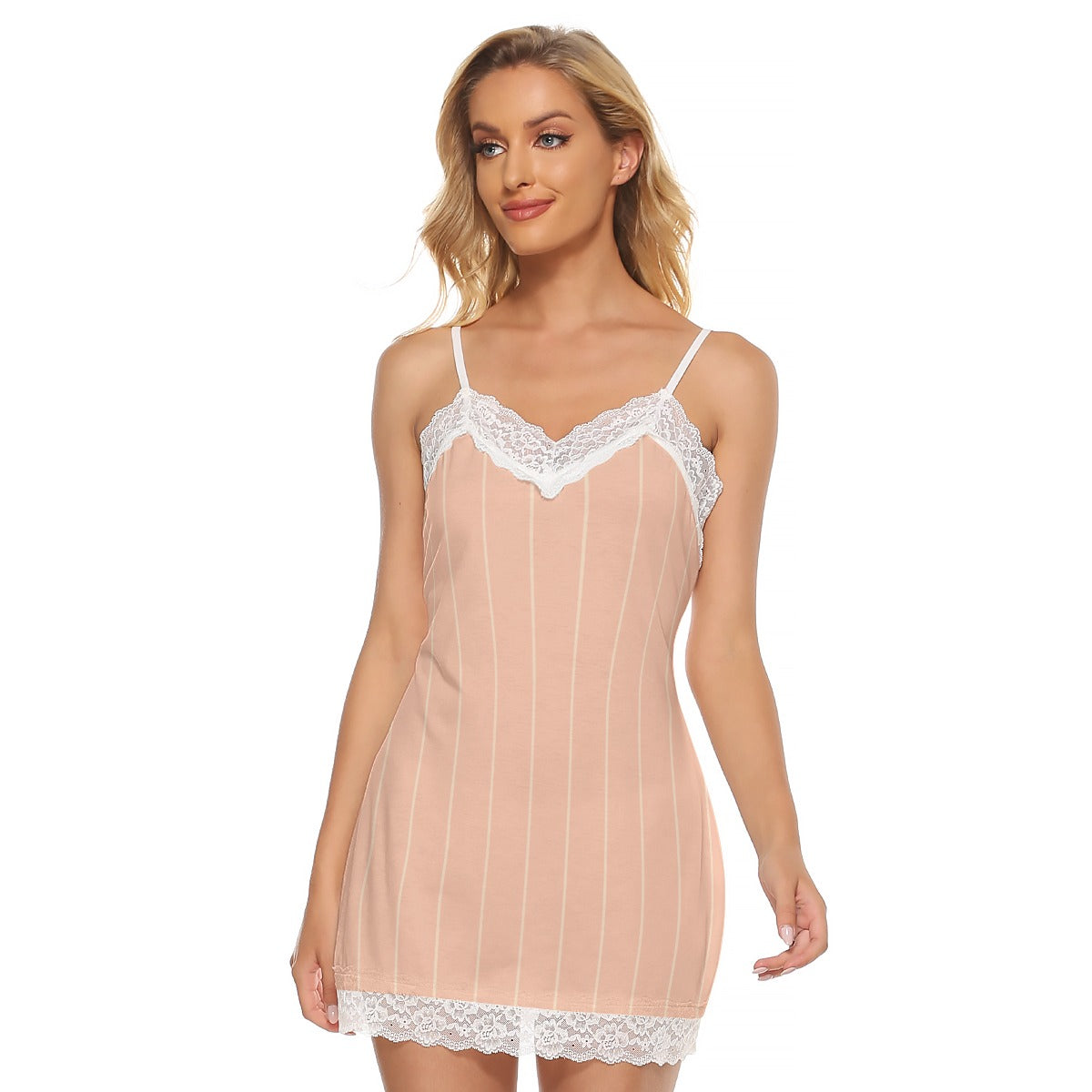 Vampire Art Retro Salmon Pink Striped Women's Cami Dress With Lace Edge Vampire Art Retro Salmon Pink Striped Women's Cami Dress With Lace Edge