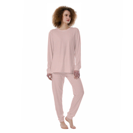 Vampire Art 100% Cotton Retro Houndstooth in Pink and White Women's Pyjama | 190GSM Cotton