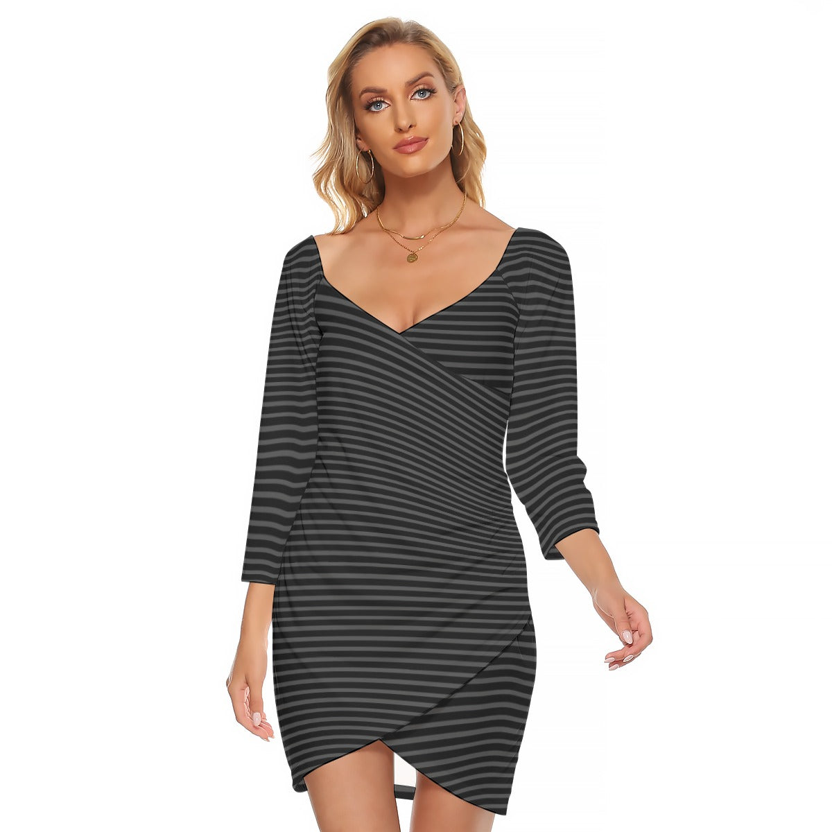 long sleeve grunge dress Ultimate '90s Princess Grunge Waffle Dress in Black with Lace Mesh Sleeve Detail