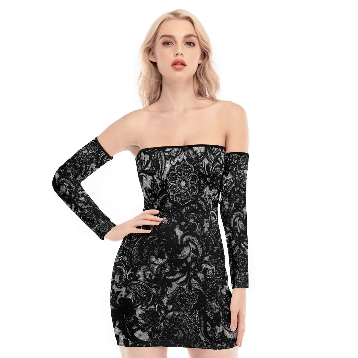 Vampire Art Victorian Black Lace Women's Off-shoulder Back Lace-up Dress Vampire Art Victorian Black Lace Women's Off-shoulder Back Lace-up Dress