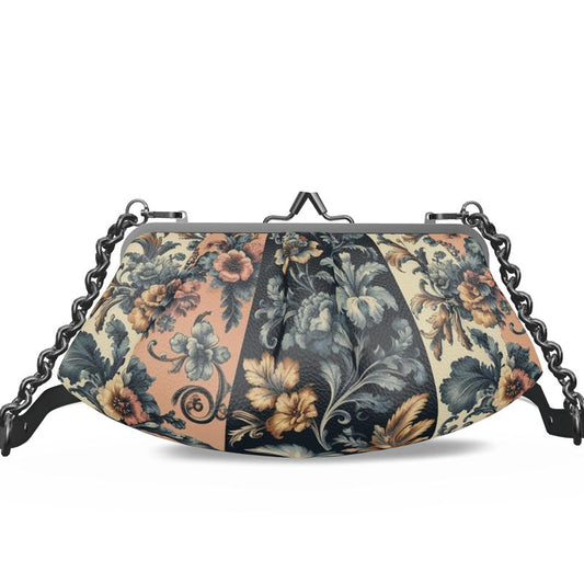 Vampire Art Grunge Victorian Patchwork Premium Nappa Leather Pleated Clutch Bag - Blue, Cream and Salmon