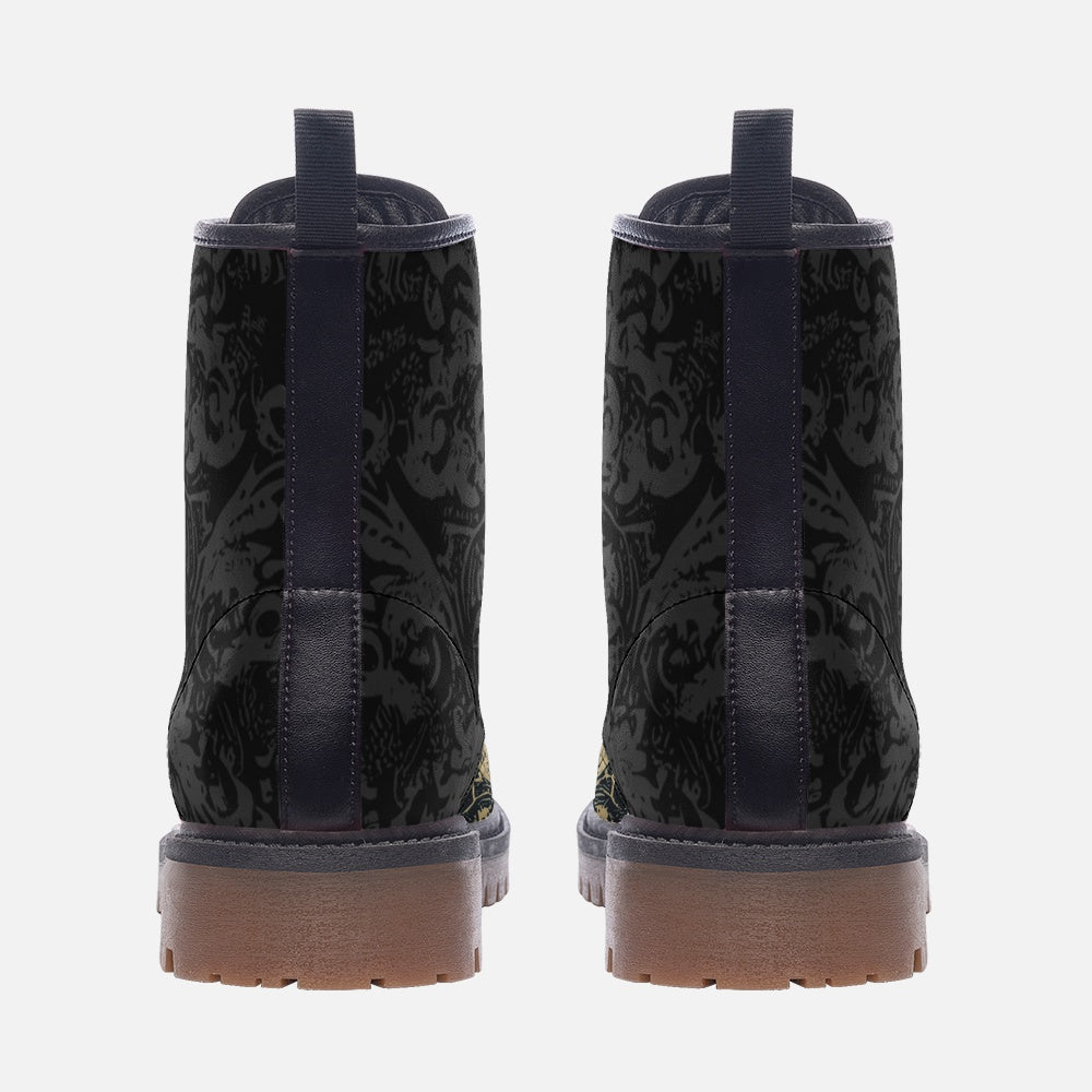 Vampire Art Dark Academia Victorian Black and Beige Damask Faux Leather Lightweight boots MT
