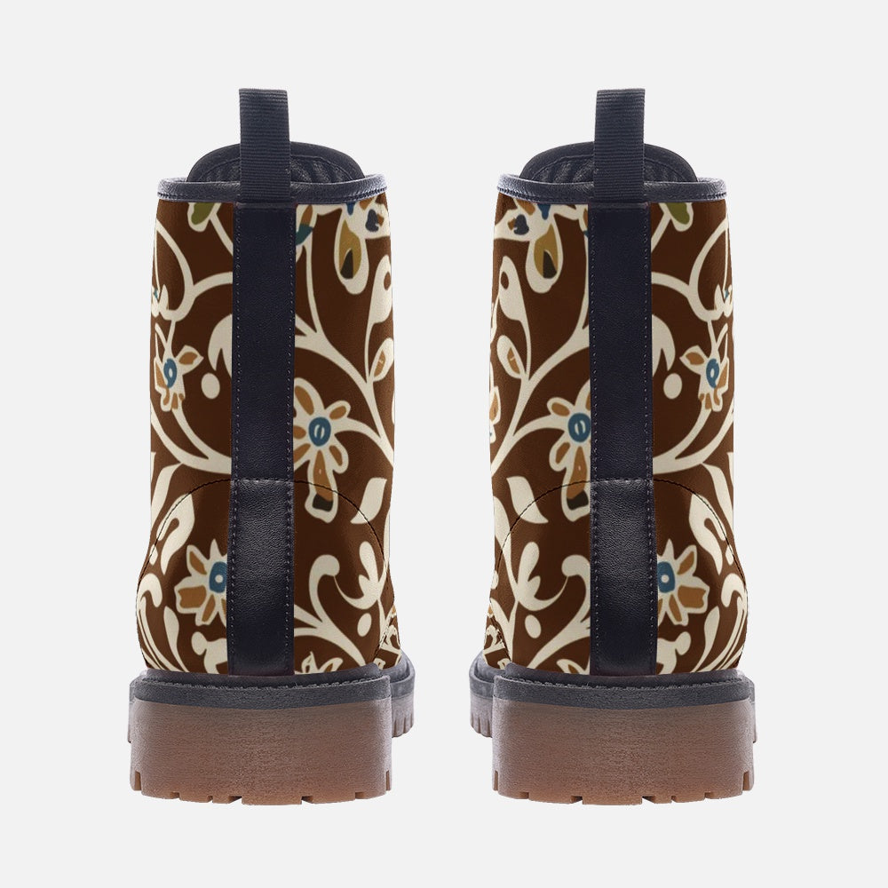 Vampire Art Retro Art Nouveau Floral Casual Faux Leather Lightweight Boots - Brown