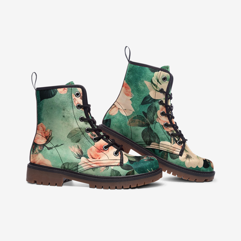 Vampire Art Vintage Grunge Green Floral Casual Faux Leather Lightweight Boots