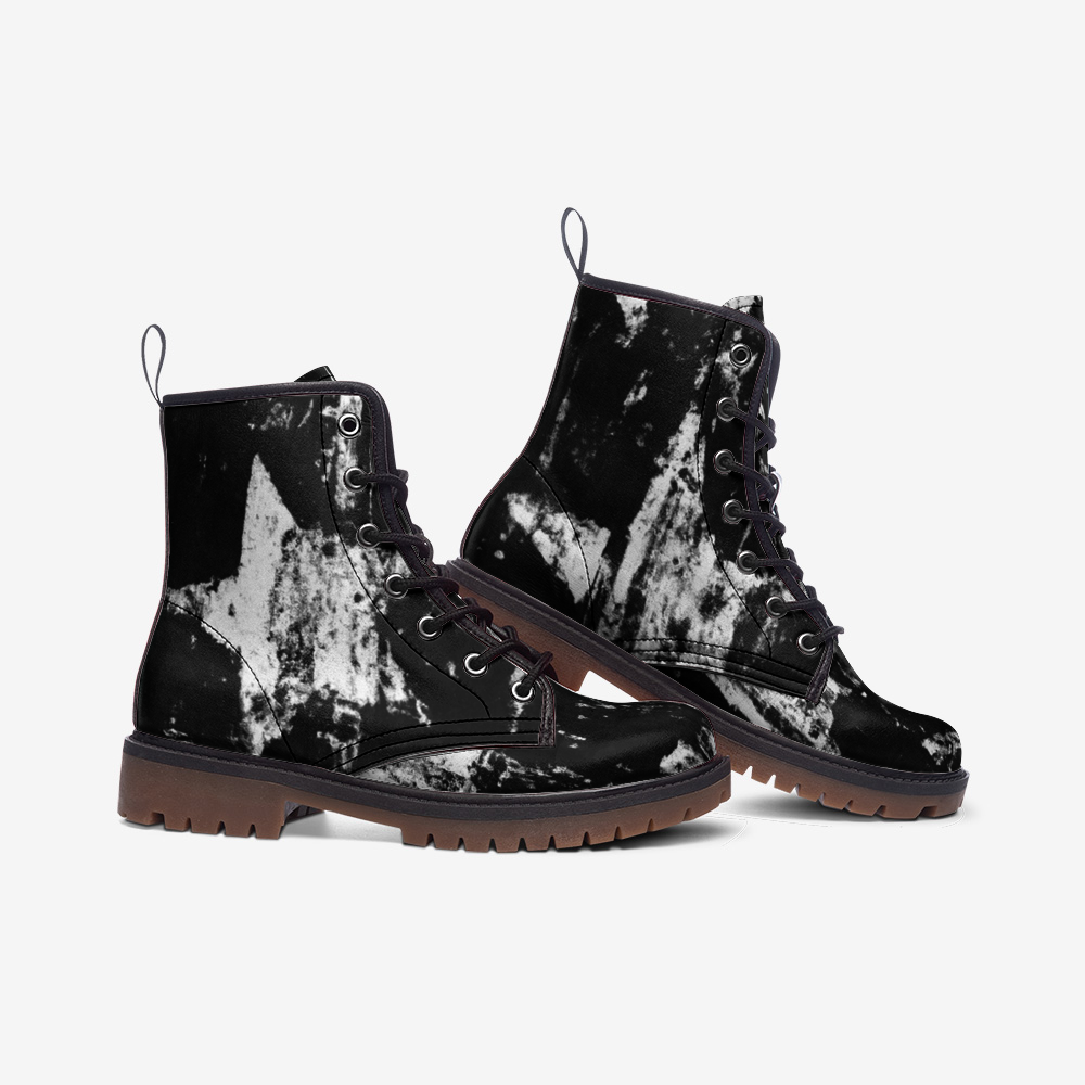 Vampire Art Grunge Stars Casual Vegan Leather Combat Boots - Black