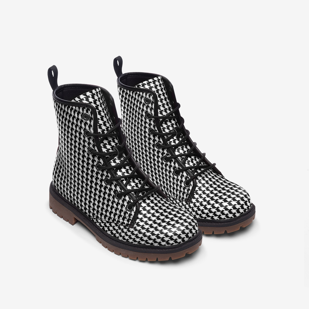 Vampire Art Classic Goth Grunge Black and White Houndstooth Casual Faux Leather Lightweight Boots