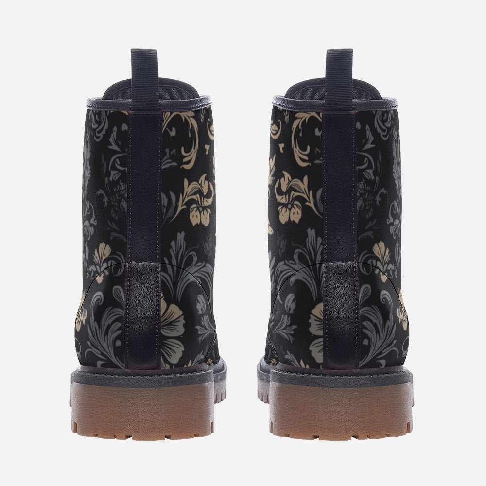 Vampire Art Grunge Glam Victorian Blue & Cream Floral Faux Leather Lightweight boots MT