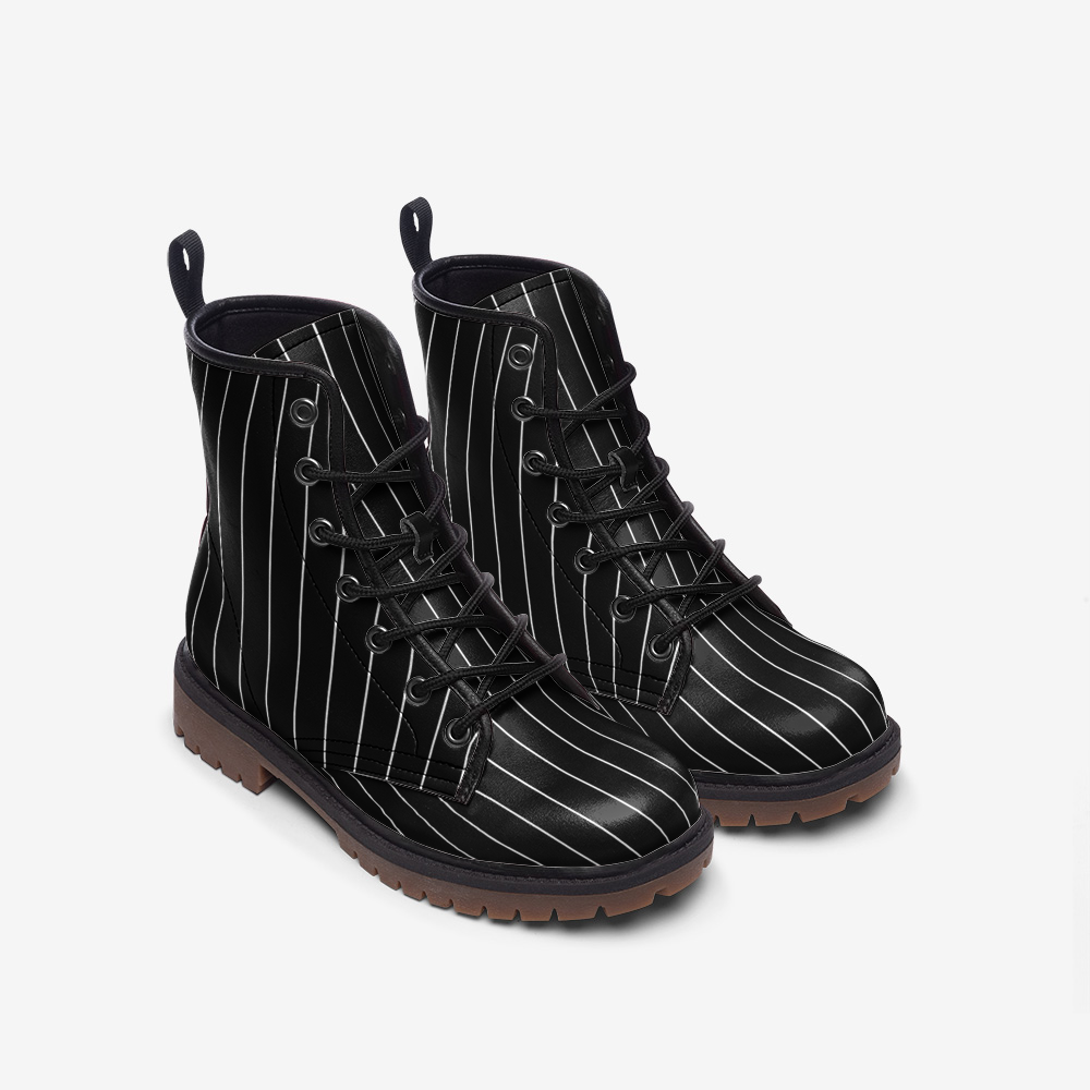Vampire Art Dark Academia Victorian Black Striped Faux Leather Lightweight boots MT
