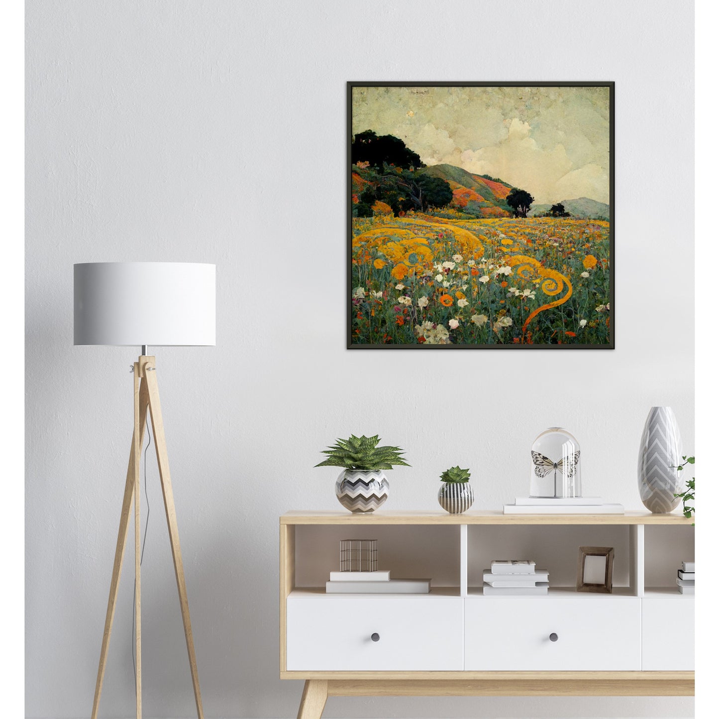 Vampire Art Vintage-style Malibu Fields with Flowers and Twirls Premium Matte Paper Metal Framed Poster