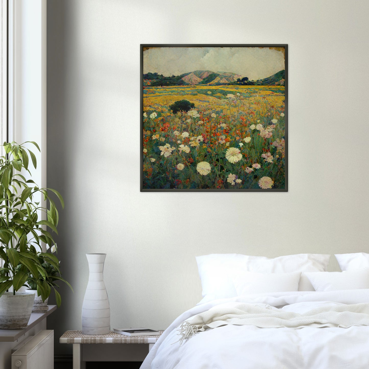 Vampire Art Vintage-style Malibu Fields with White Flowers Premium Matte Paper Metal Framed Poster